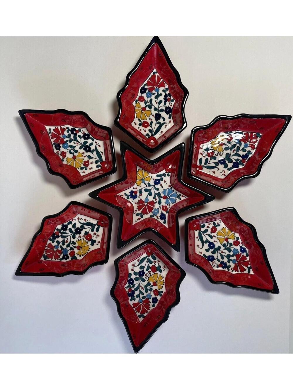 Vintage Turkish Dishes Dip Set Signed Uzman Gini Handmade